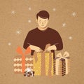 Eco-Friendly Christmas Gift Wrapping Illustration